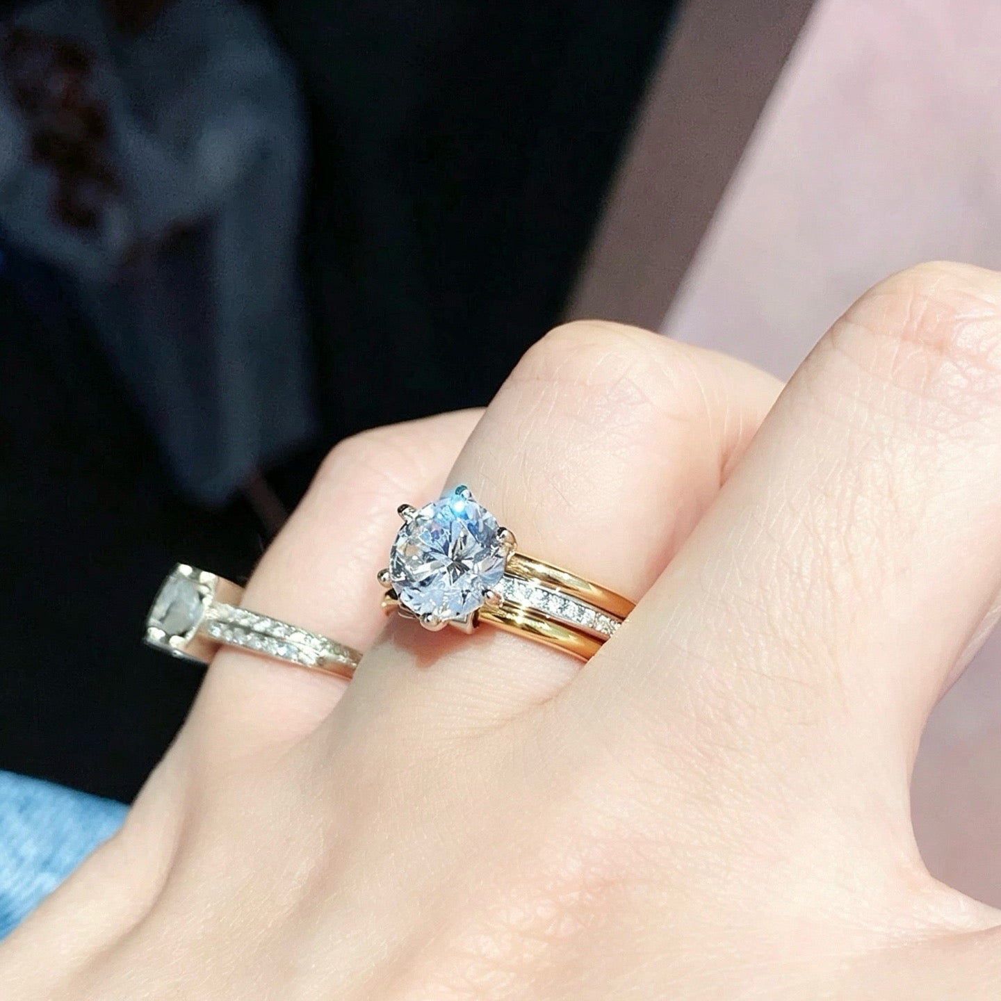925 Sliver Ring戒子 - 三環三色鑽石戒指