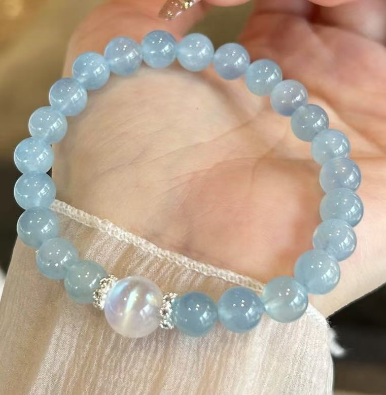 Crystal - Aquamarine/White Moonlight Bracelet About 8mm