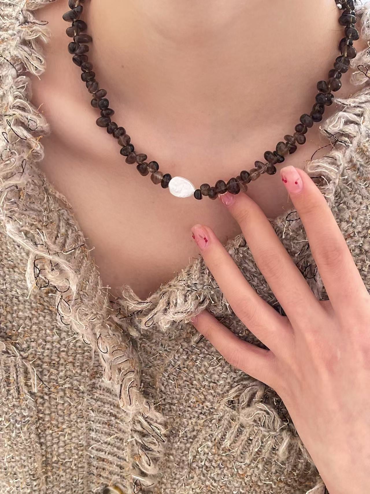 Crystal- Smoky Quartz Pearl Necklace 茶晶貝珠項鏈