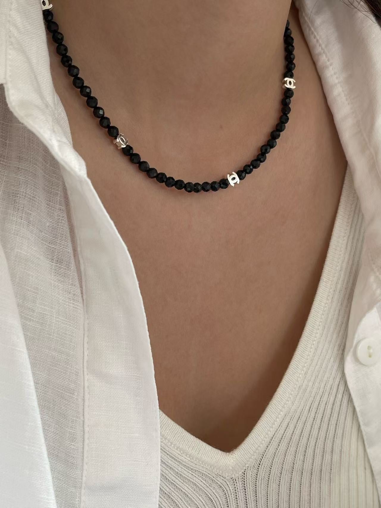 Crystal- 黑尖晶銀扣項鏈Black Tourmaline