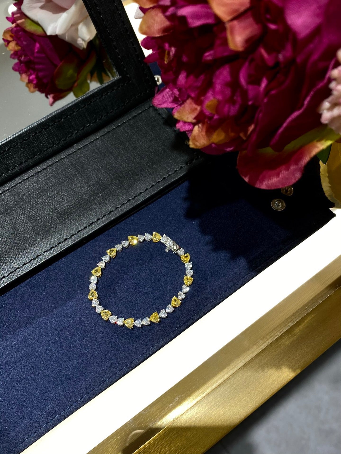 925 Sliver| Tennis bracelet Yellow/White Heart