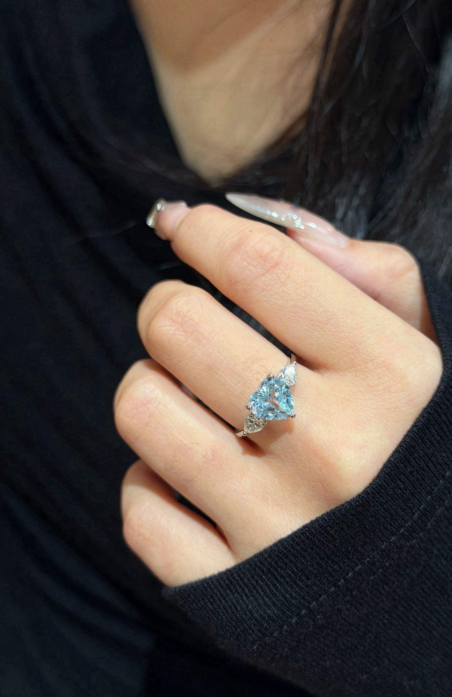 Jewelry- 18K心型海藍寶三石戒指(真金款)