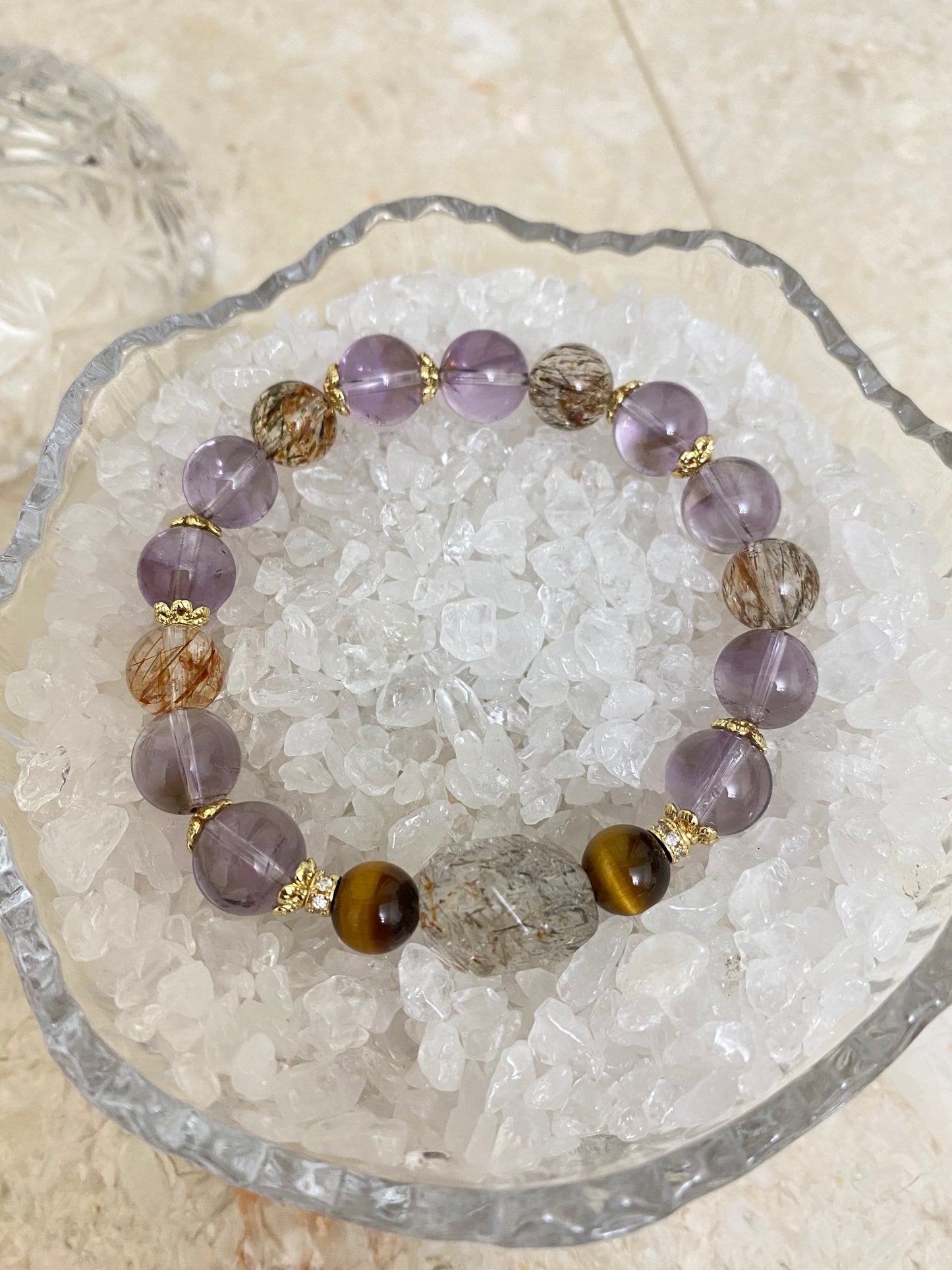 Crystal - 高品質紫塔晶/黑金超/黃虎眼/黑金超隨型手鍊
