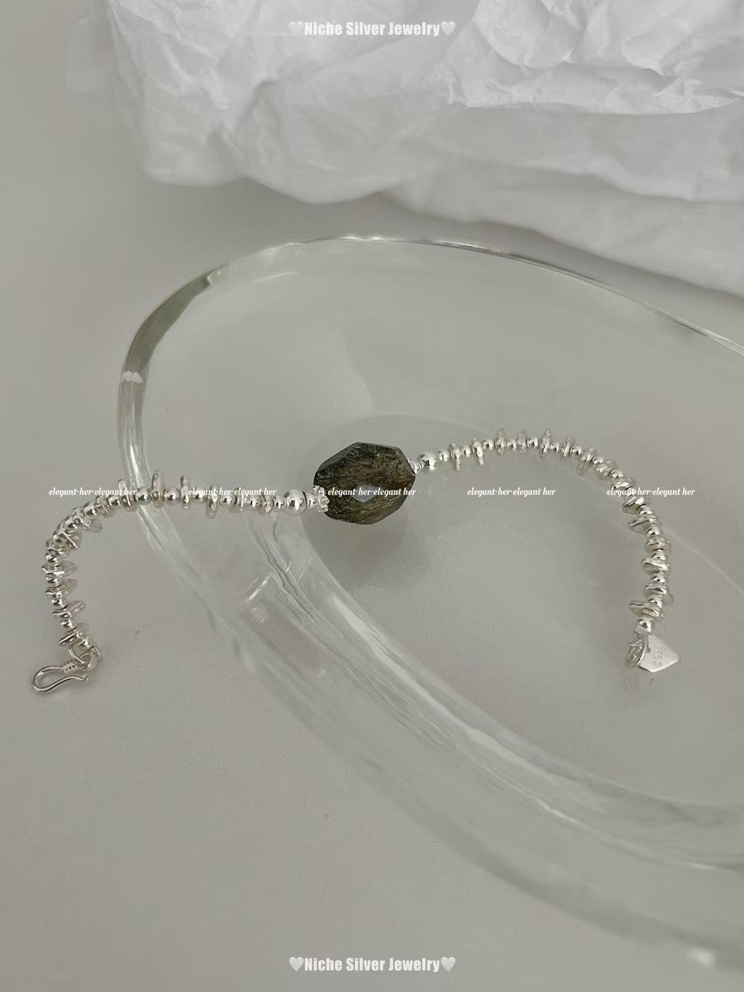 Crystal- 綠碧璽+ 碎銀手鏈