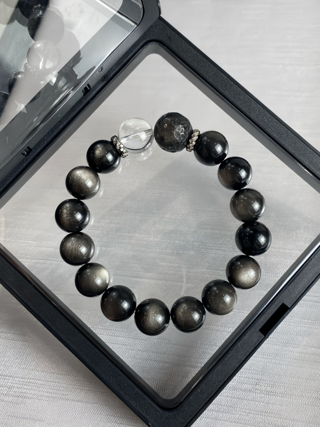 Crystal- 銀曜石 銀曜石隕石 雙A白水晶 12mm Silver Obsidian Silver Obsidian Meteorite Double A White Crystal