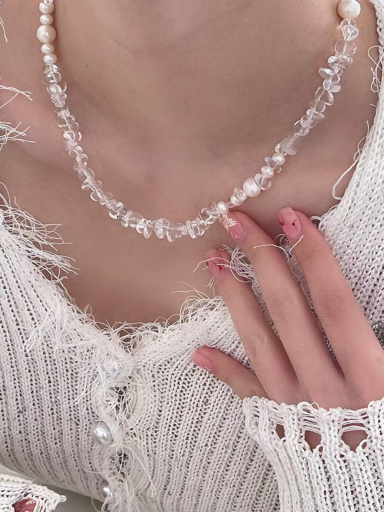 Crystal- White crystal pearl necklace