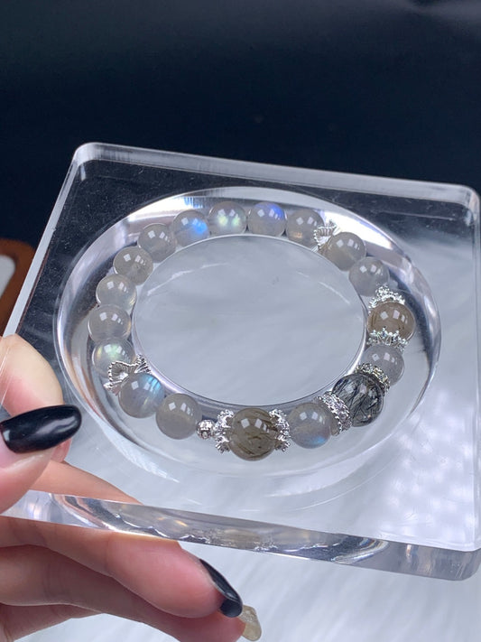 Crystal- 水原素 Light bulb gray moonlight black hair crystal 9mm 燈泡灰月光 黑髮晶 9mm