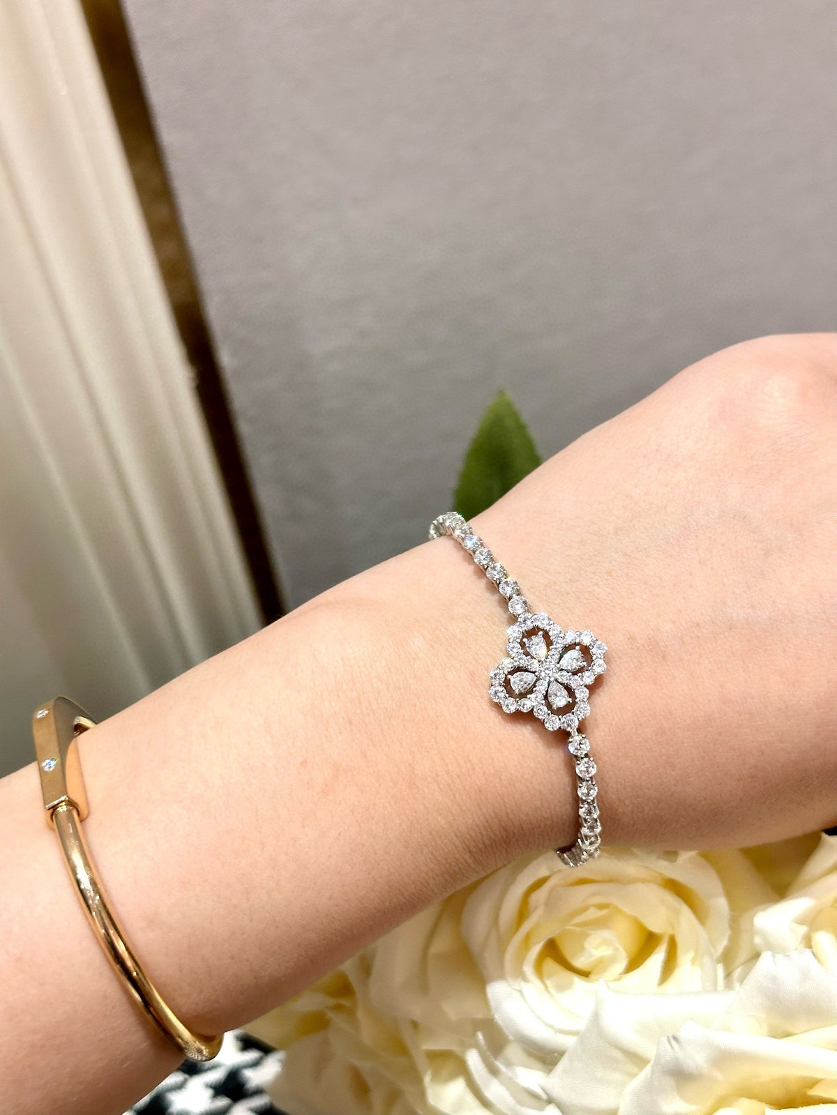 925 Sliver bracelet 四葉草鑽石手鍊