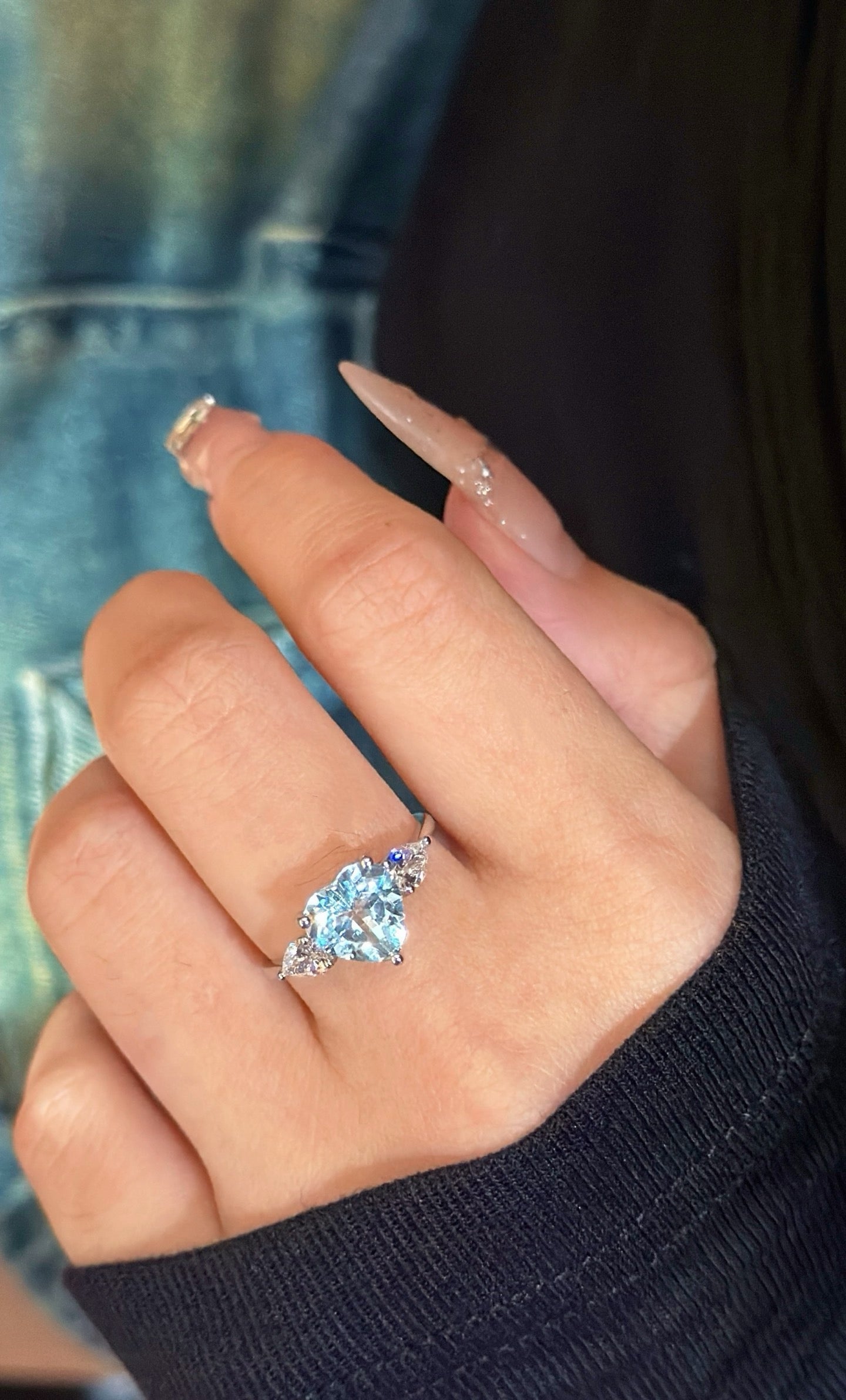 Jewelry- 18K心型海藍寶三石戒指（真金款）