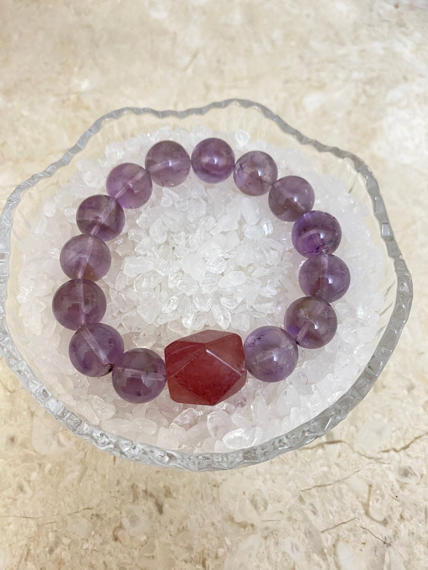 Crystal - 草莓晶/紫塔晶 Strawberry Quartz and  Amethyst bracelet [火屬性］