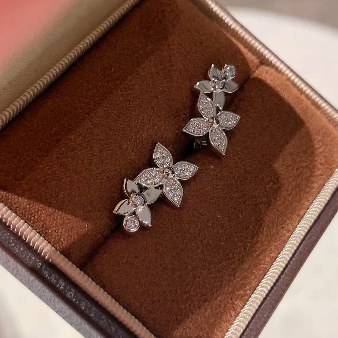 925 Sliver Earrings 雙花鑽石耳釘