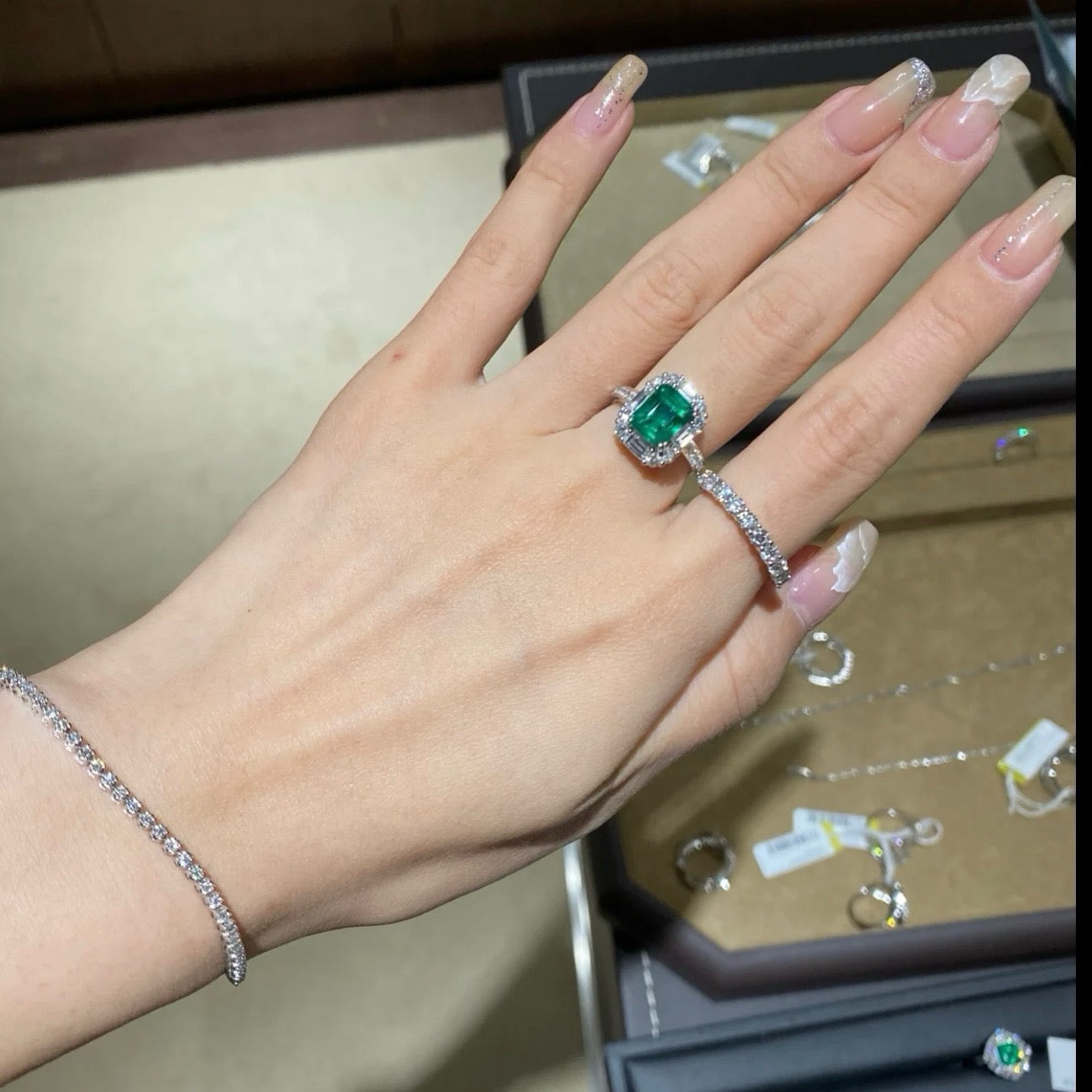 925 Sliver Ring戒子- 祖母綠鑽石戒子