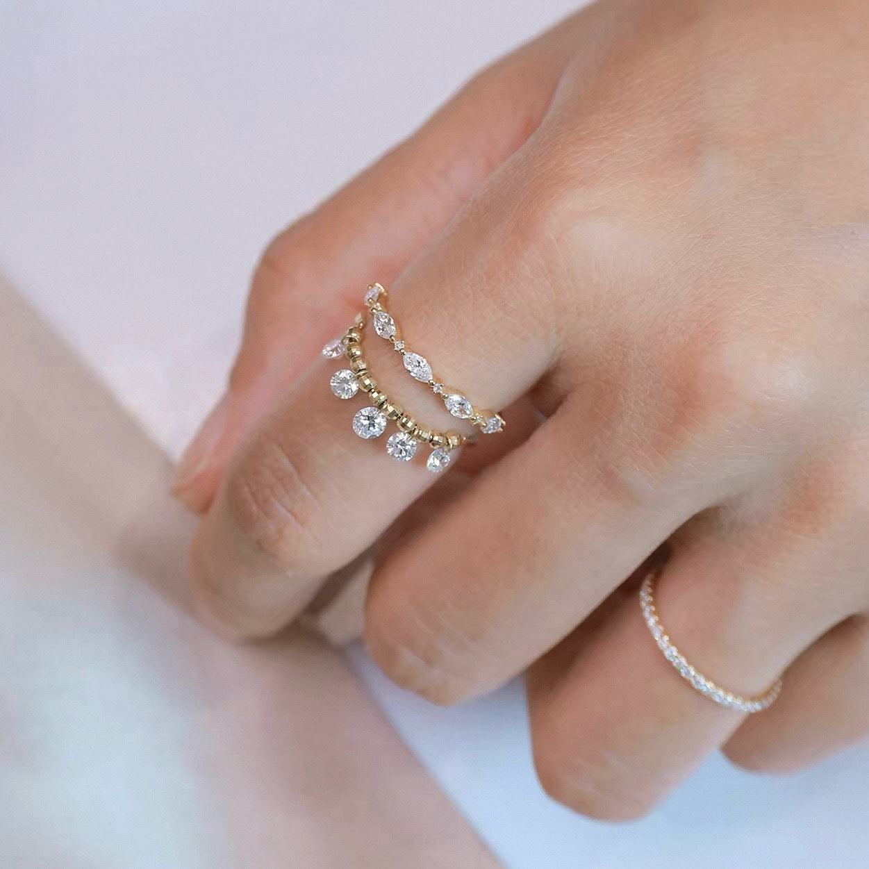 925 Sliver Ring戒子 半鏈條流蘇鑽石戒指 $420 VIP$388