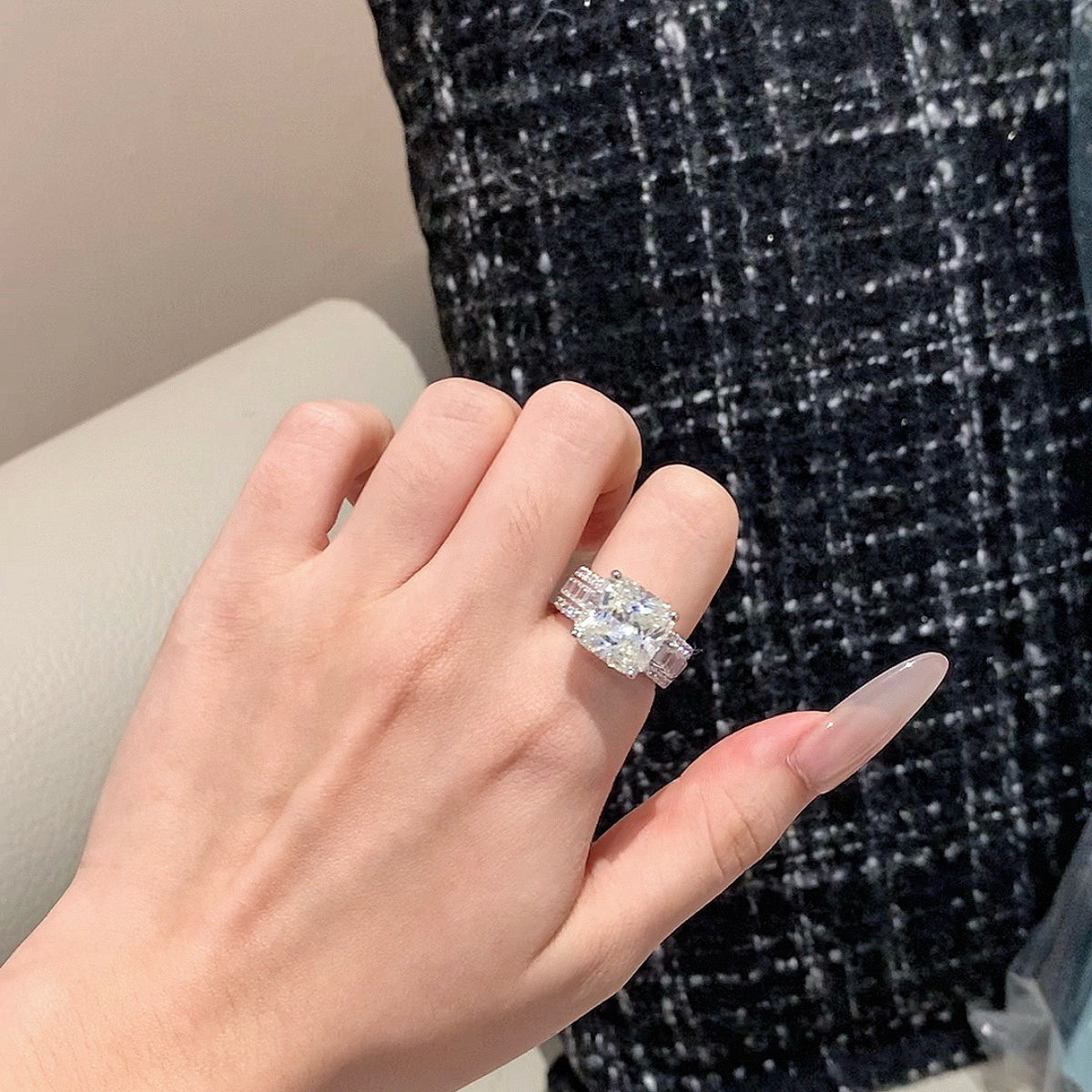 925 Sliver Ring戒子 枕形大鑽戒指