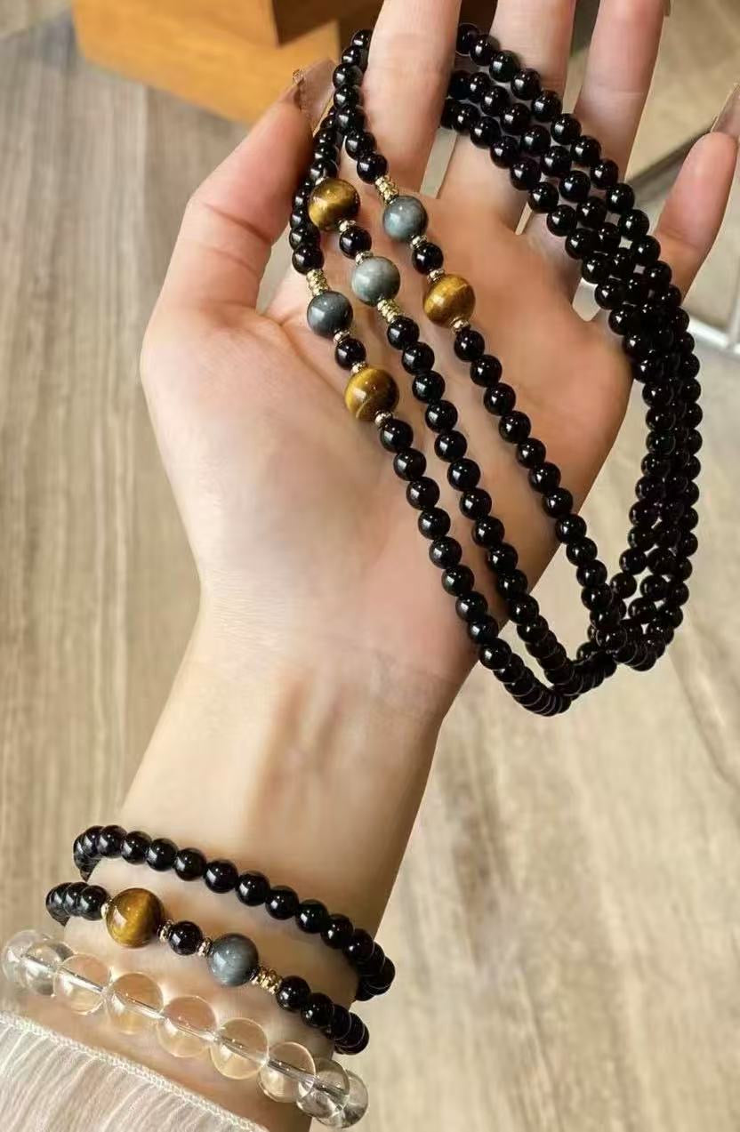 Crystal- 天然黑曜石雙圈 Obsidian Bracelet