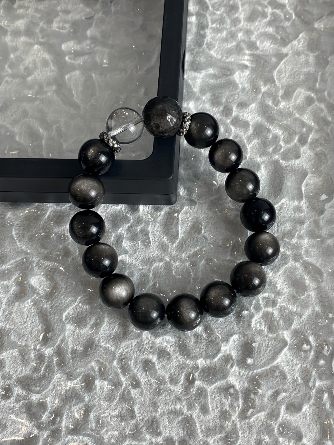 Crystal- 銀曜石 銀曜石隕石 雙A白水晶 12mm Silver Obsidian Silver Obsidian Meteorite Double A White Crystal