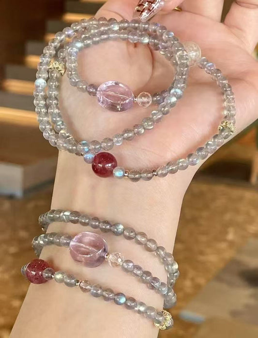 Crystal- Gray Moonlight/Strawberry Quartz bracelet