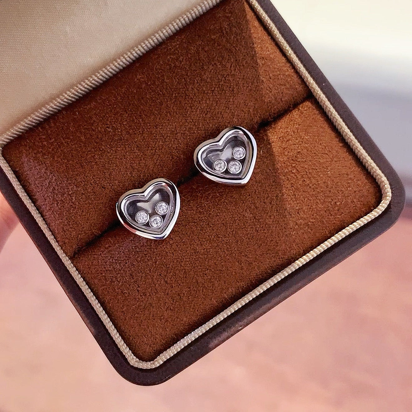 925 Sliver Earrings 透明愛心鑽石耳釘