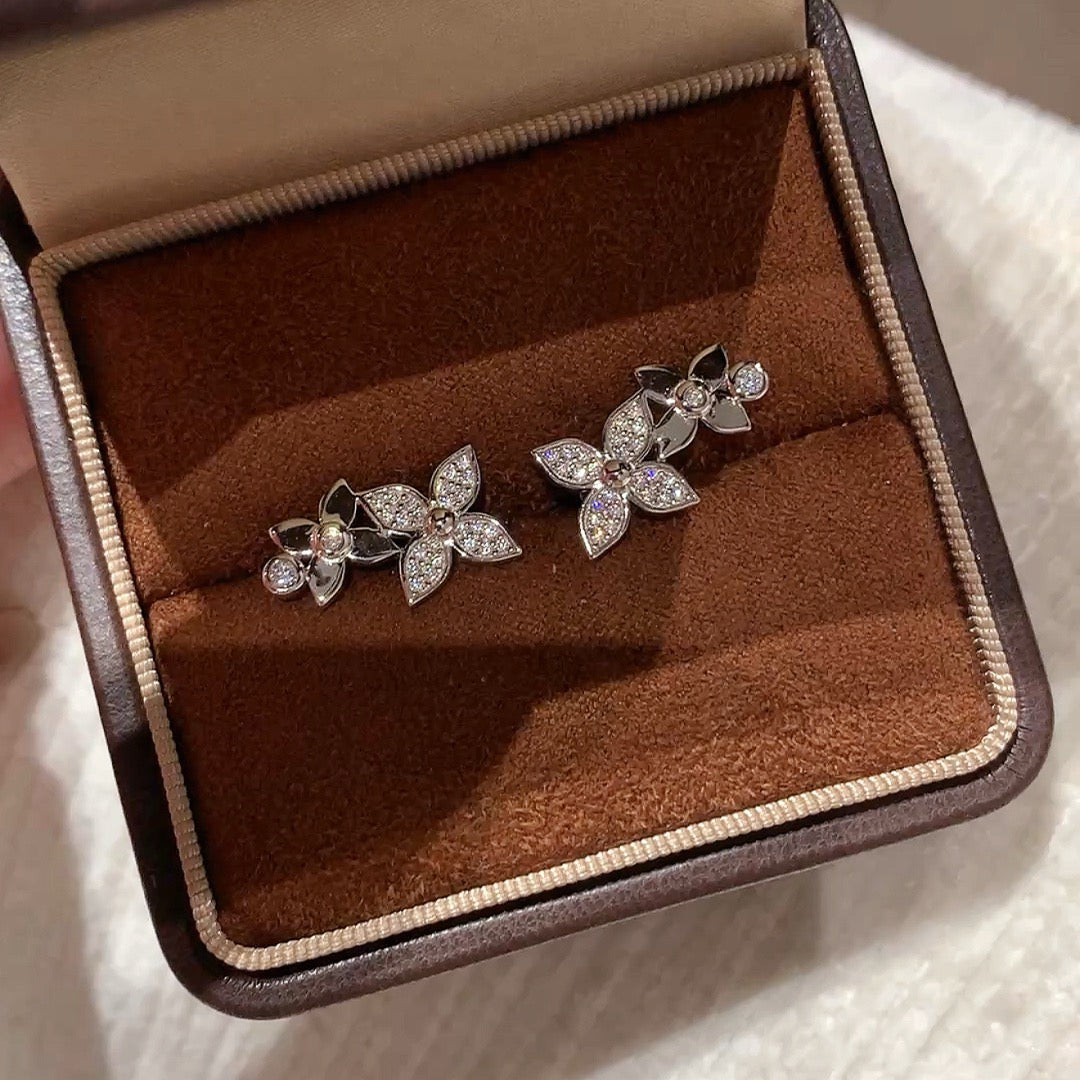 925 Sliver Earrings 雙花鑽石耳釘