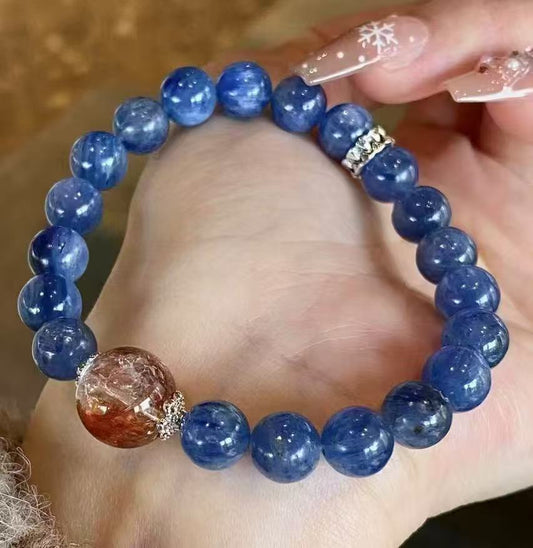 Crystal- 藍晶石/紅膠花手鍊 Kyanite/Red Gum Flower Bracelet