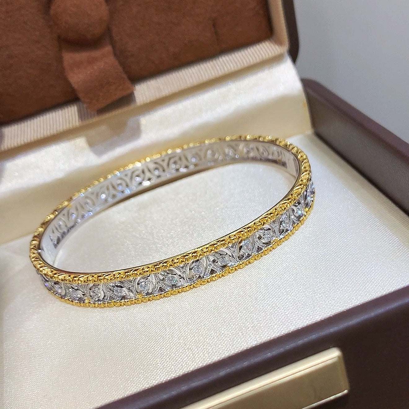 925 Sliver| 重工葉子拉絲手鐲