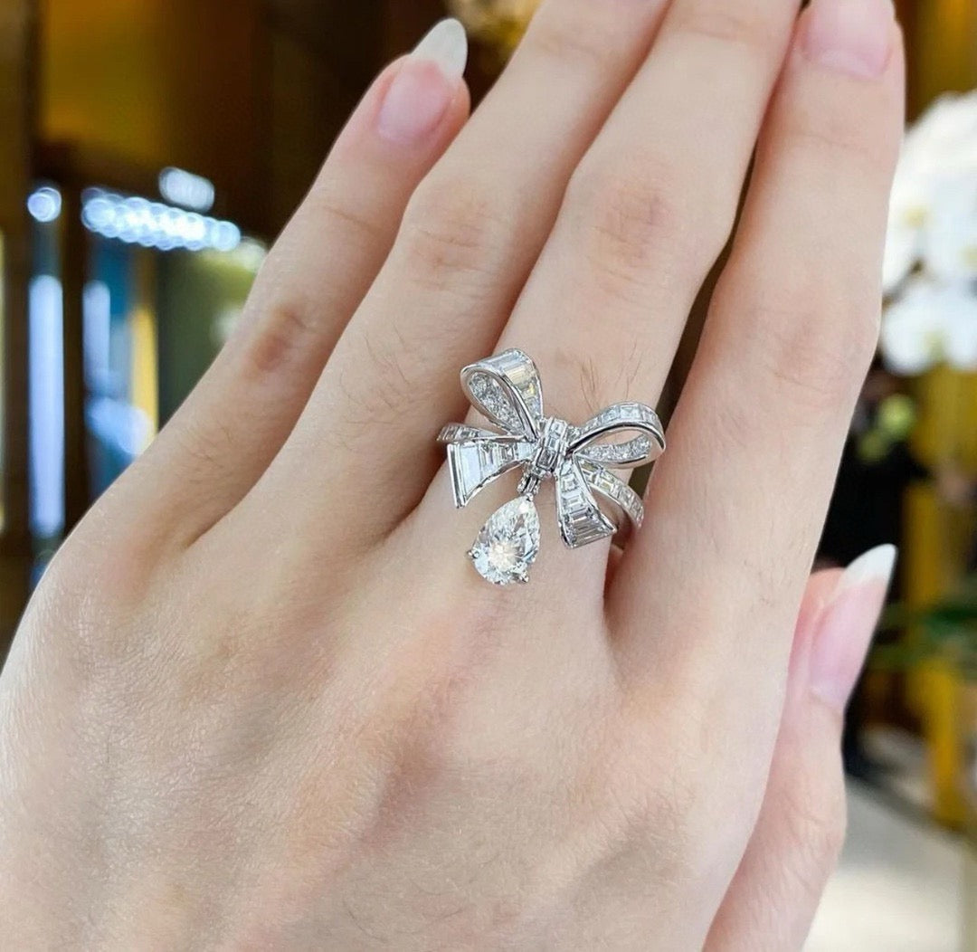 925 Ring戒子 蝴蝶結水滴鑽石戒指