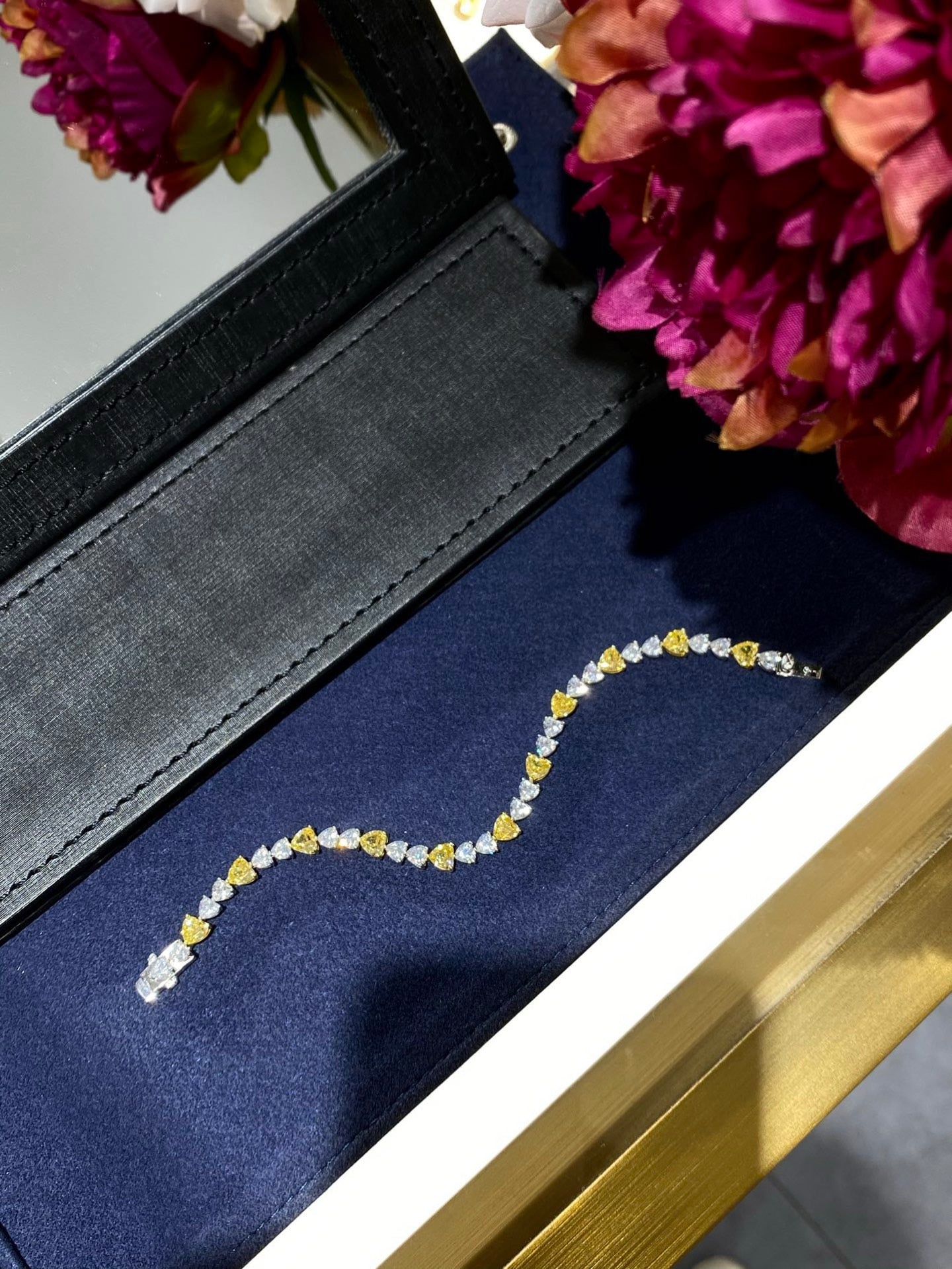 925 Sliver| Tennis bracelet Yellow/White Heart
