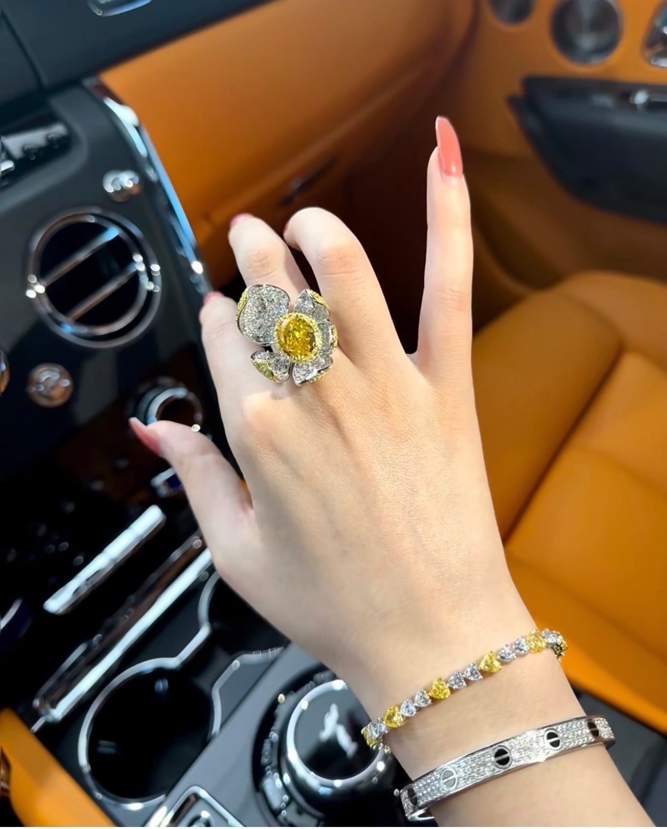 925 Sliver| Tennis bracelet Yellow/White Heart