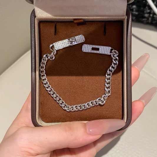 925 Sliver Bracelet - 鎖扣皮帶古巴手鍊
