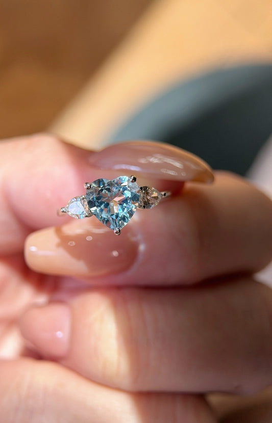 Jewelry- 18K心型海藍寶三石戒指（真金款）