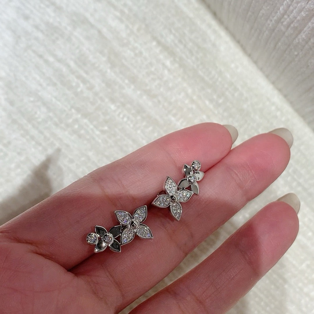 925 Sliver Earrings 雙花鑽石耳釘