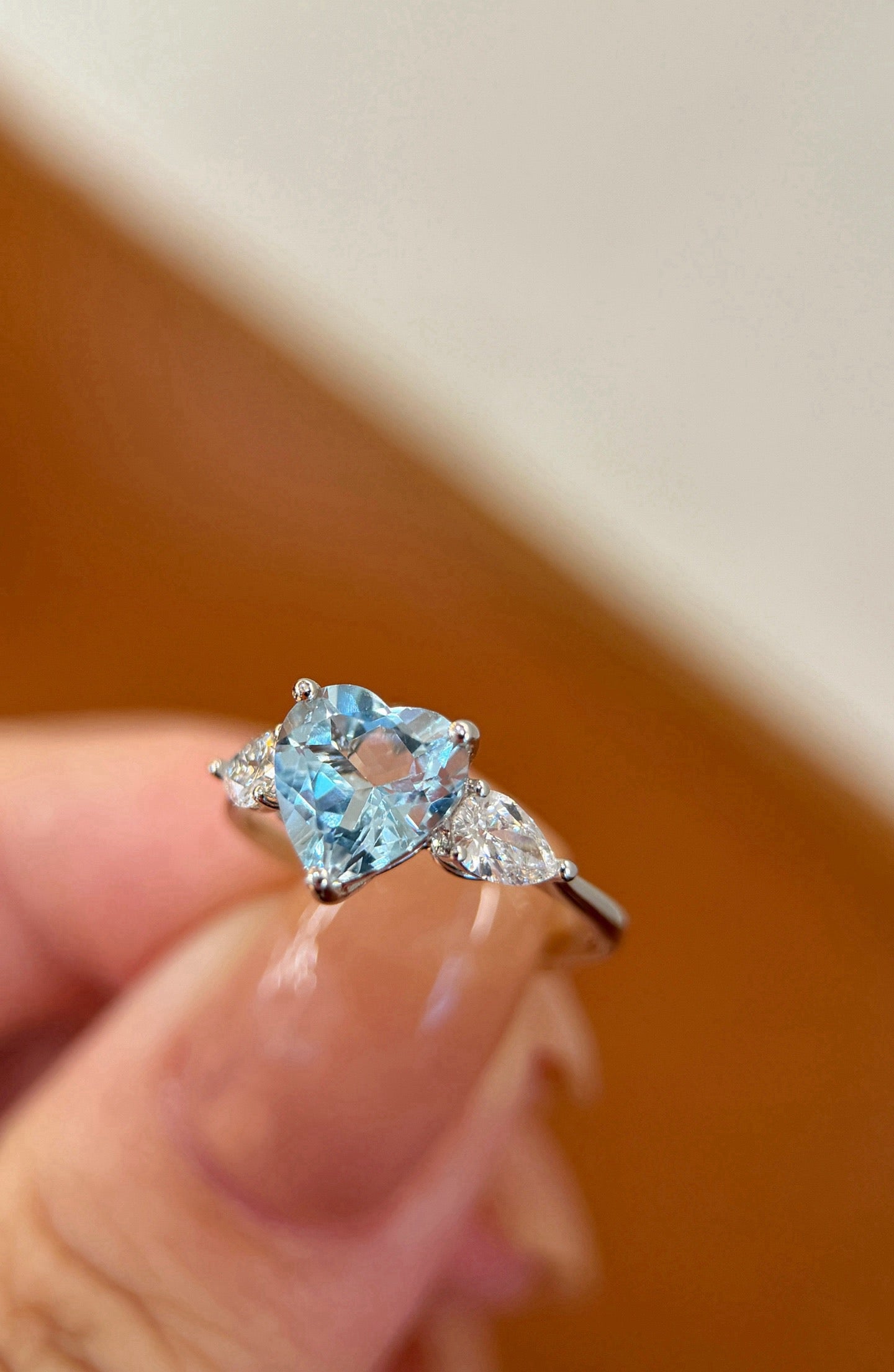Jewelry- 18K心型海藍寶三石戒指（真金款）