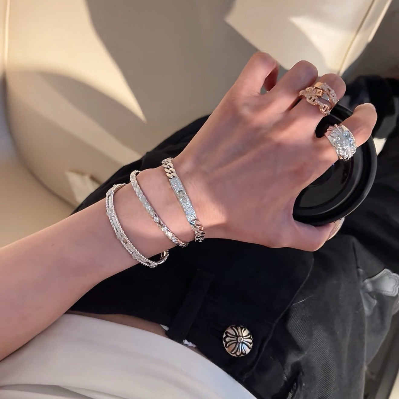 925 Sliver Bracelet - 鎖扣皮帶古巴手鍊