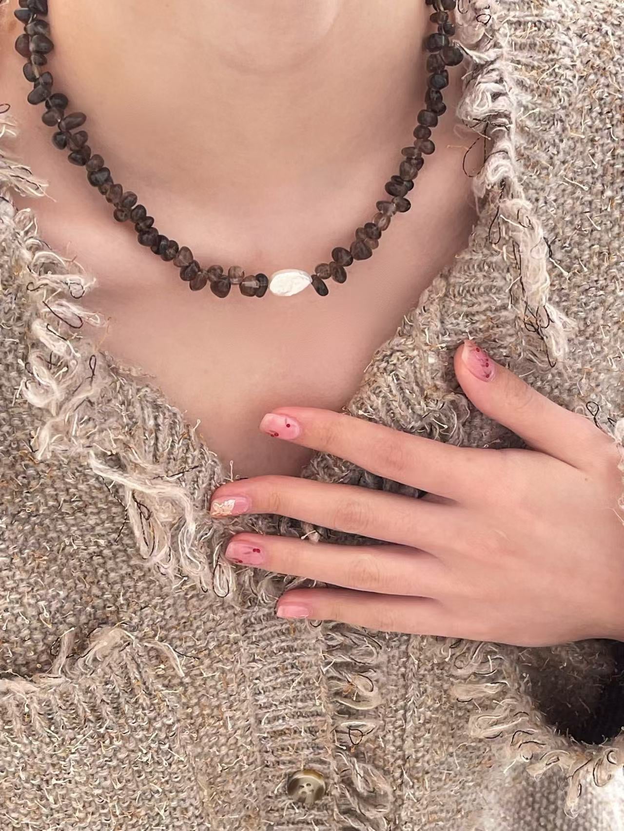 Crystal- Smoky Quartz Pearl Necklace 茶晶貝珠項鏈