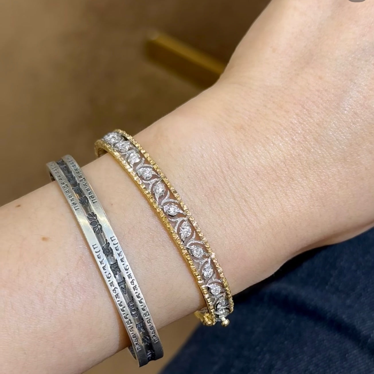 925 Sliver| 重工葉子拉絲手鐲
