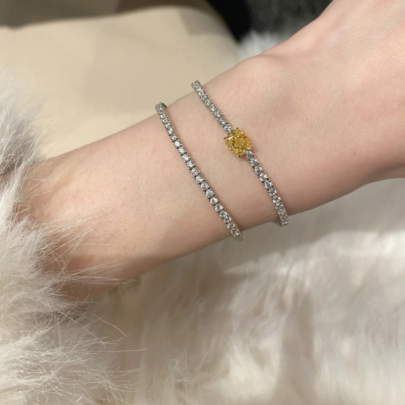 925 Sliver Bracelet黃鑽鑽石手鍊