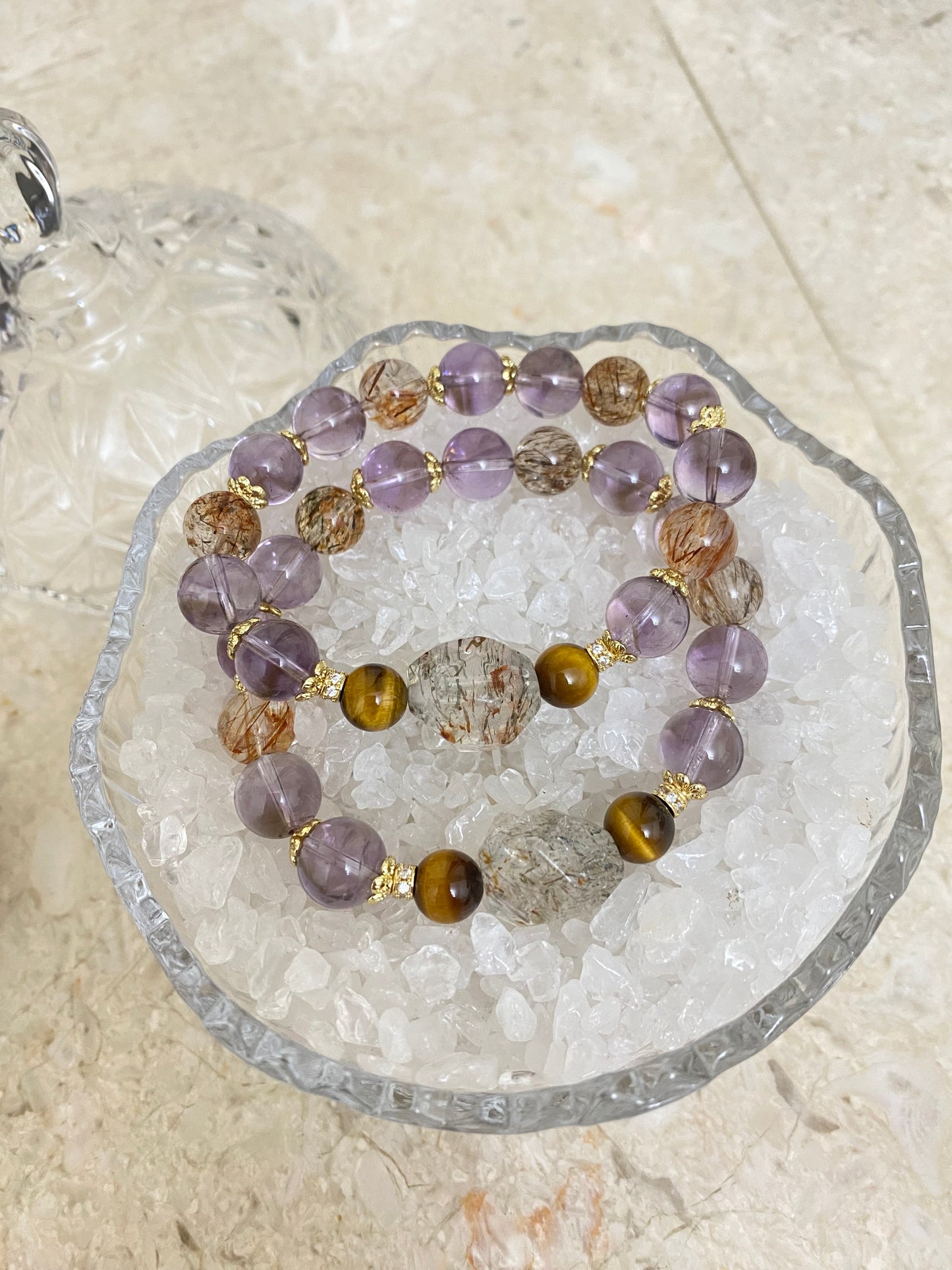 Crystal - 高品質紫塔晶/黑金超/黃虎眼/黑金超隨型手鍊