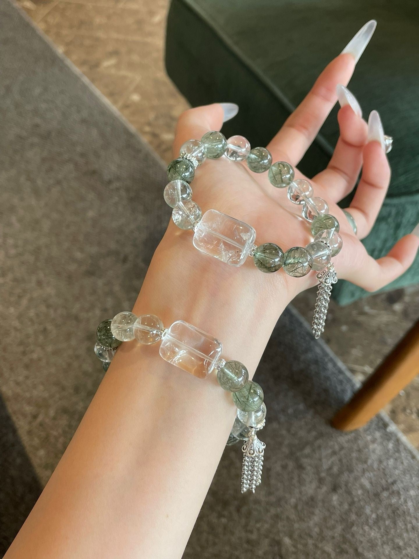 Crystal- 綠發晶/綠阿塞/白水晶無事牌