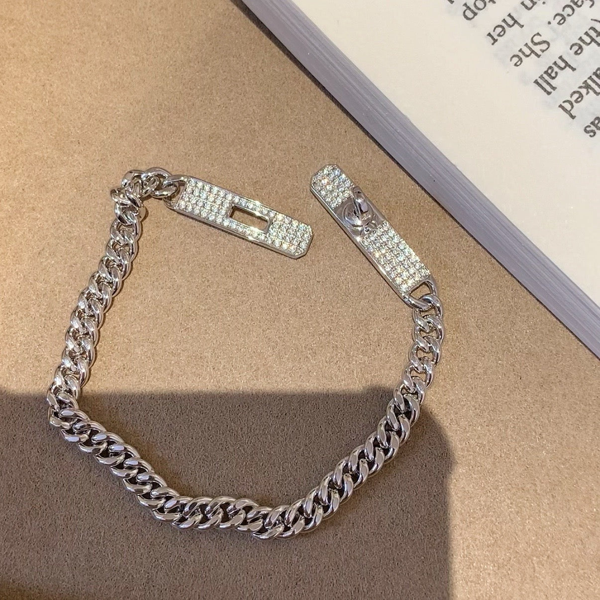 925 Sliver Bracelet - 鎖扣皮帶古巴手鍊