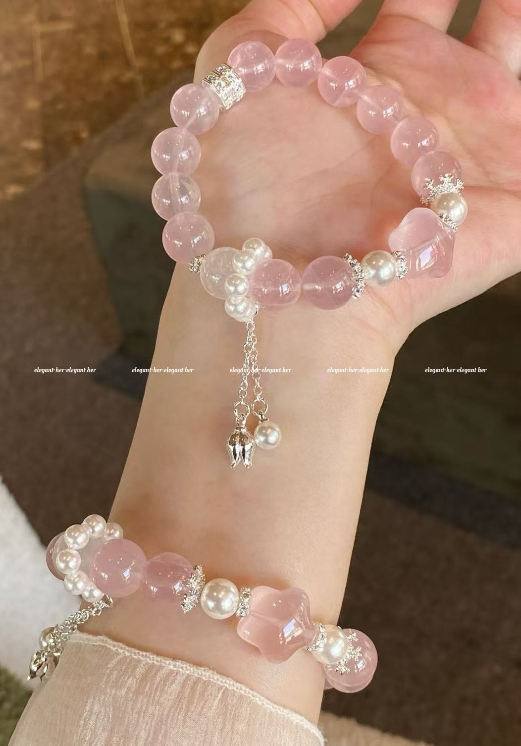 Crystal- Rose Quartz Star Bracelet 11mm [火屬性］
