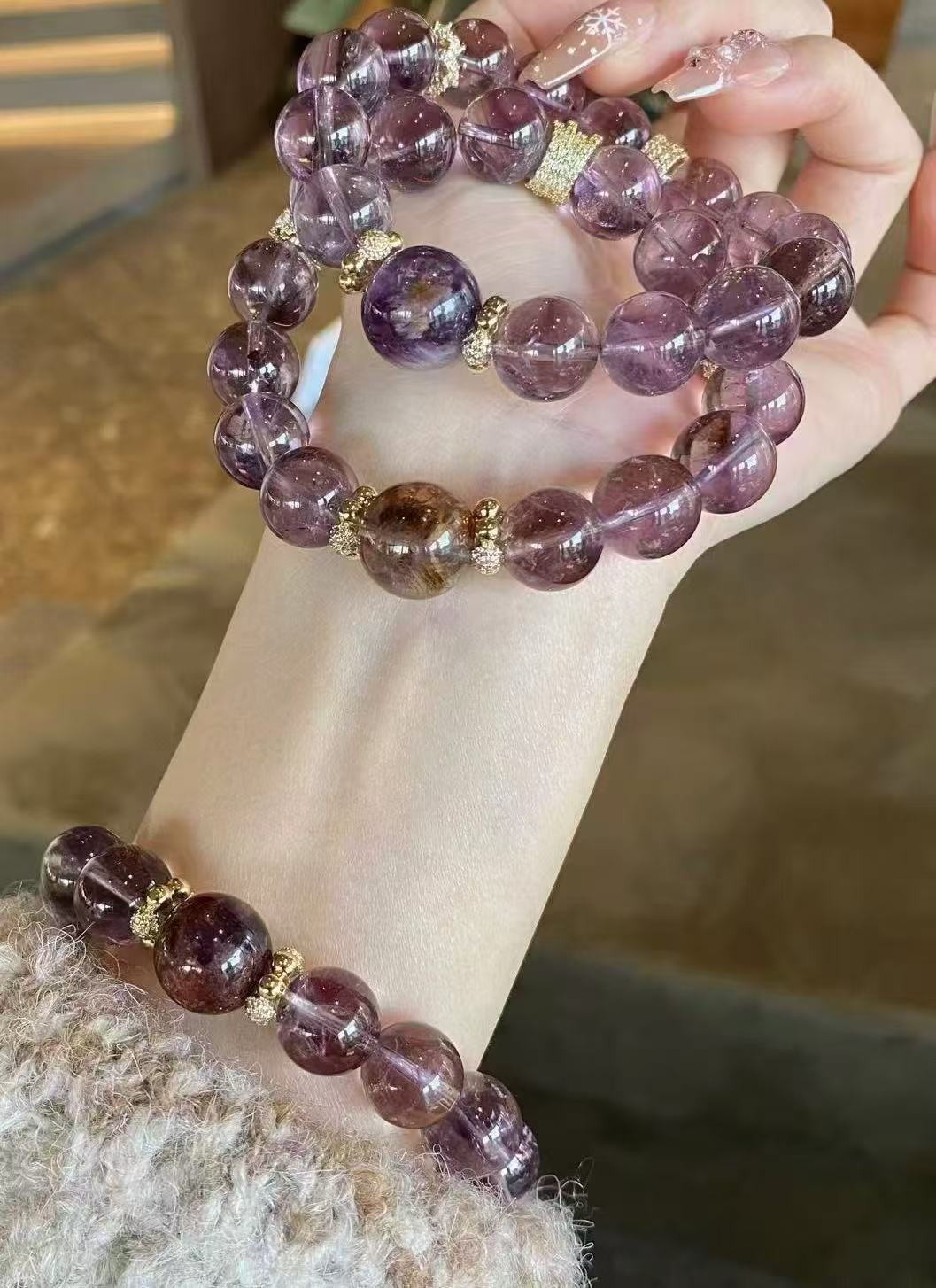 Crystal- 紫塔晶/紫幽靈 手串 12mm Purple Tower Crystal/Purple Ghost Bracelet 12mm [火屬性］