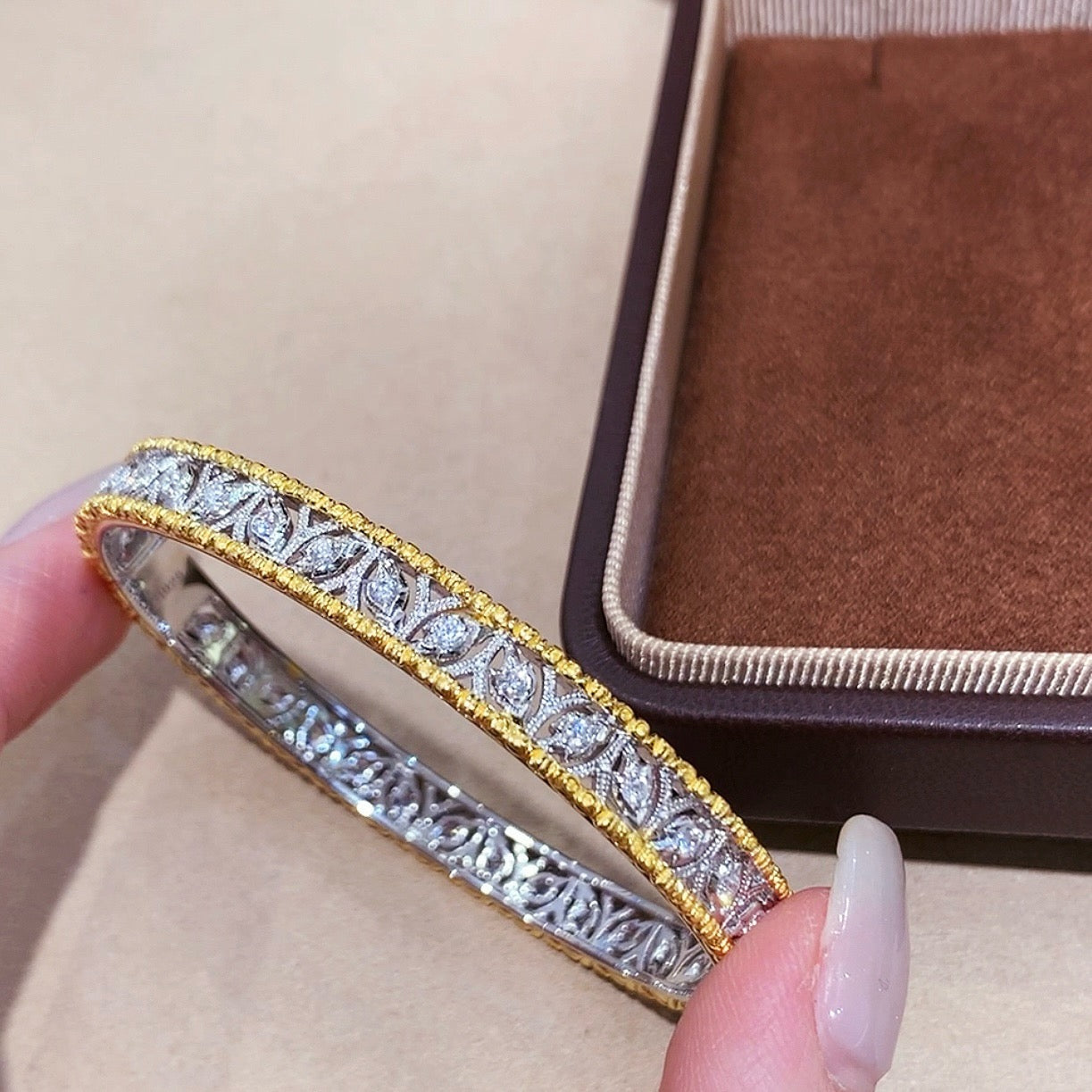 925 Sliver| 重工葉子拉絲手鐲