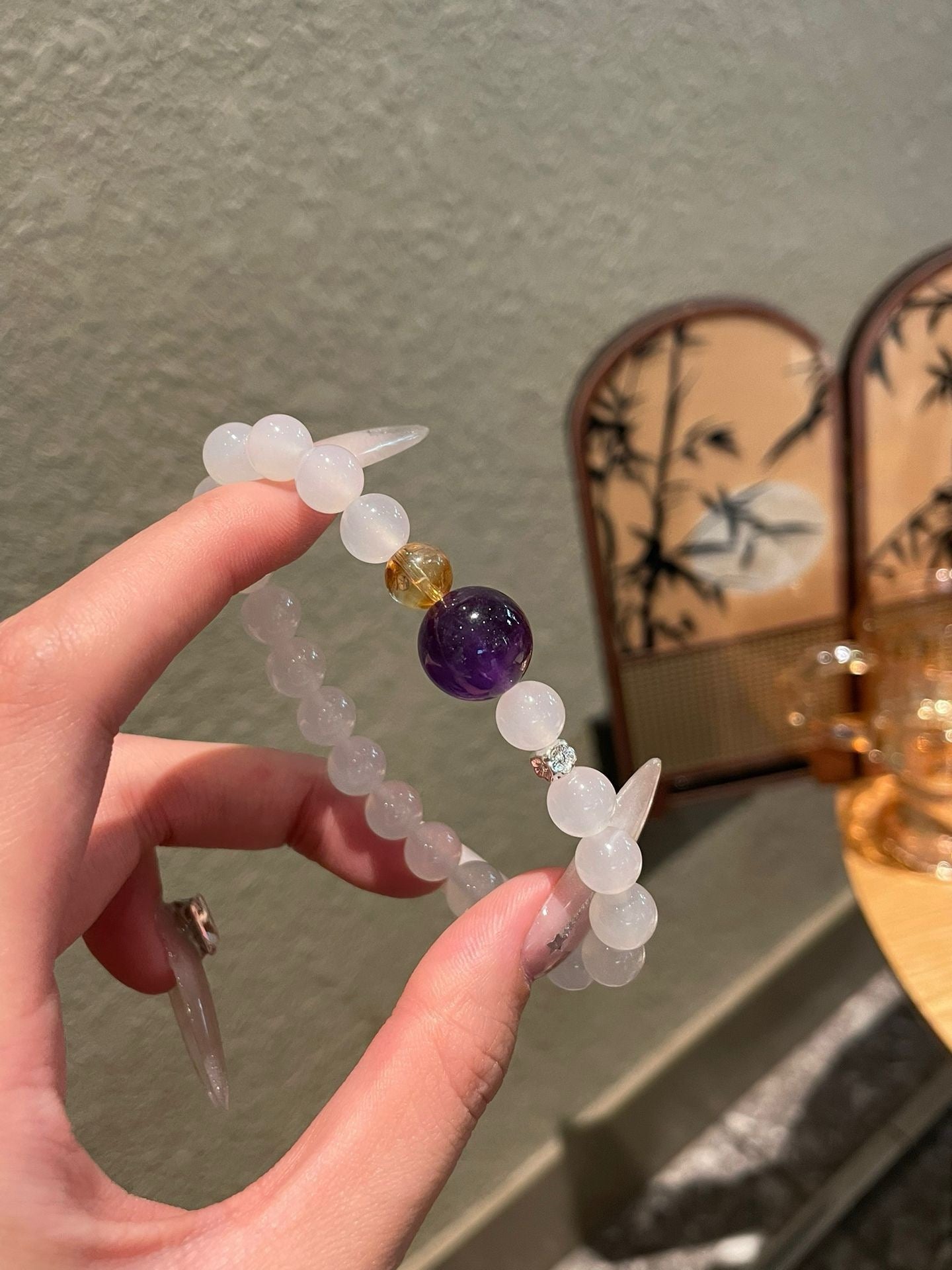 Crystal - 白瑪瑙/紫水晶/黃塔晶手鍊