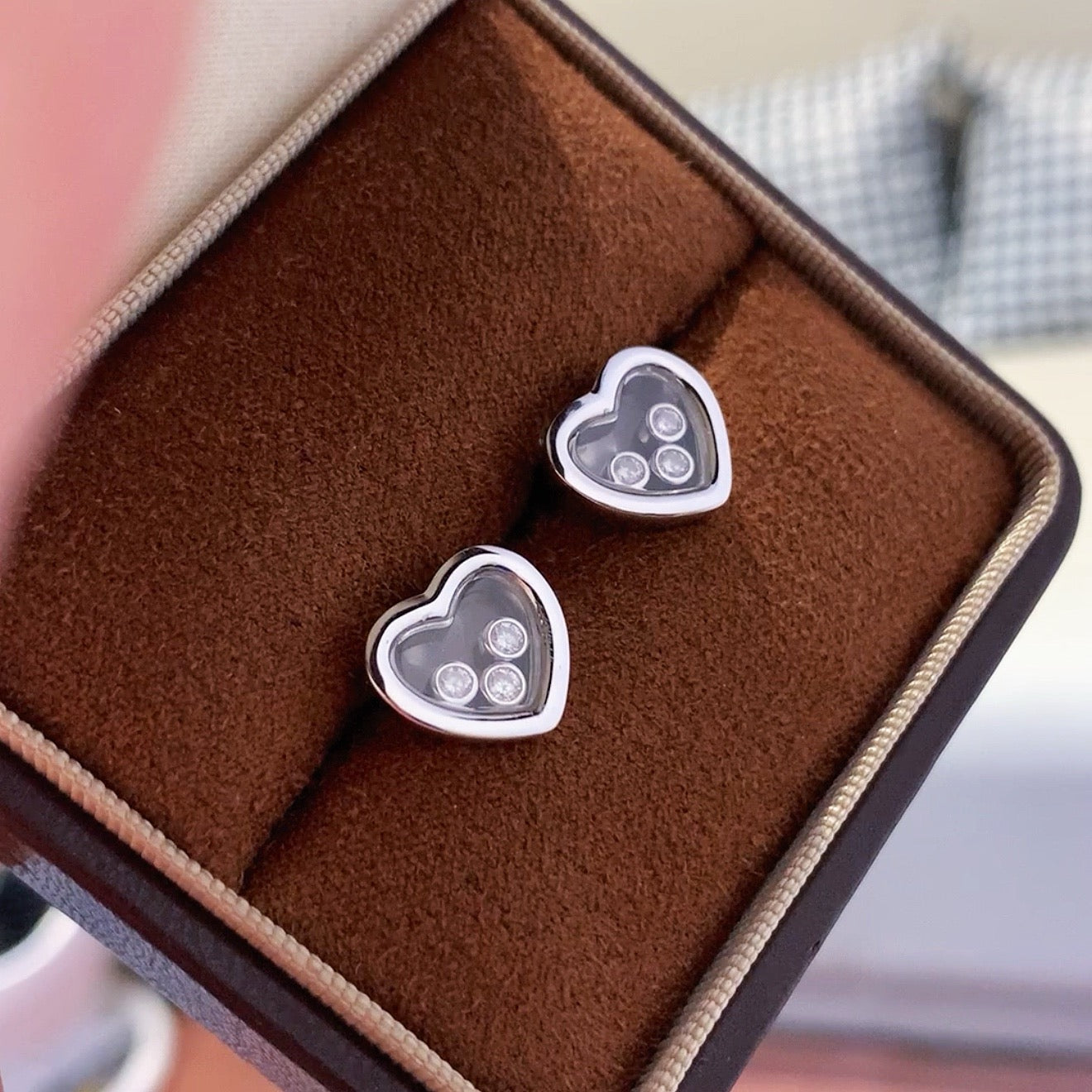 925 Sliver Earrings 透明愛心鑽石耳釘