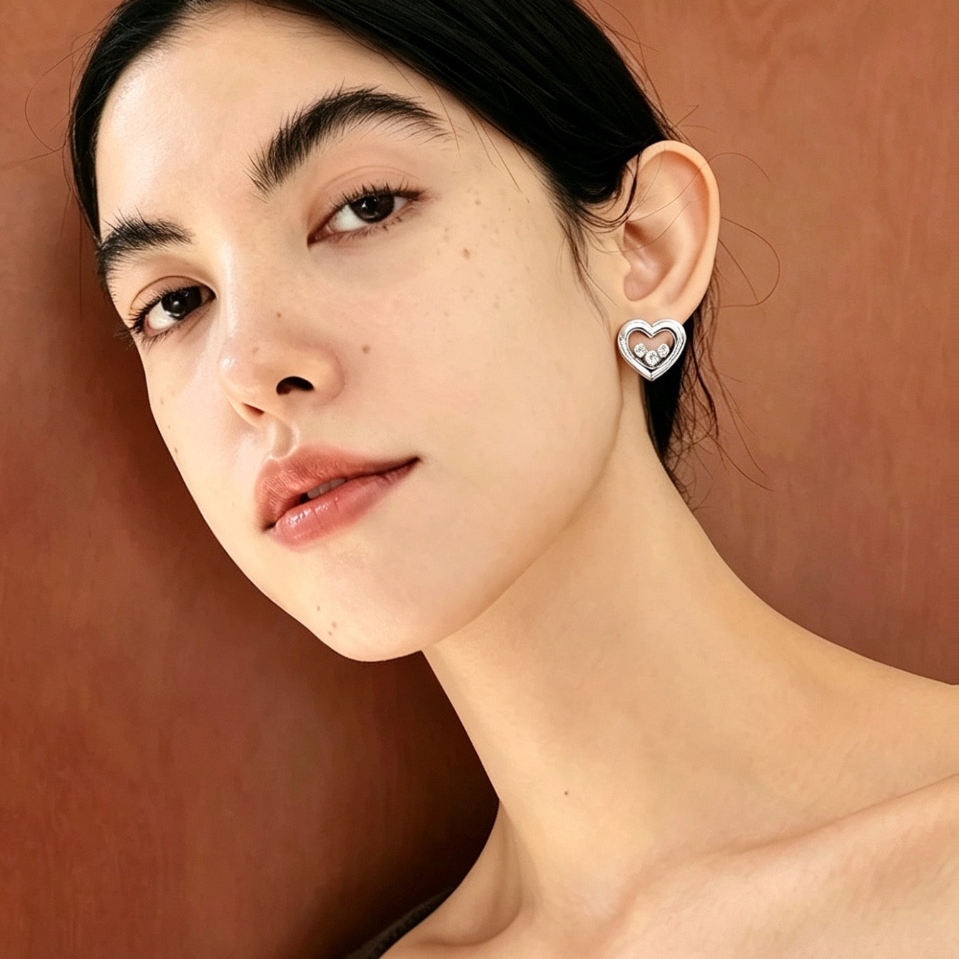 925 Sliver Earrings 透明愛心鑽石耳釘