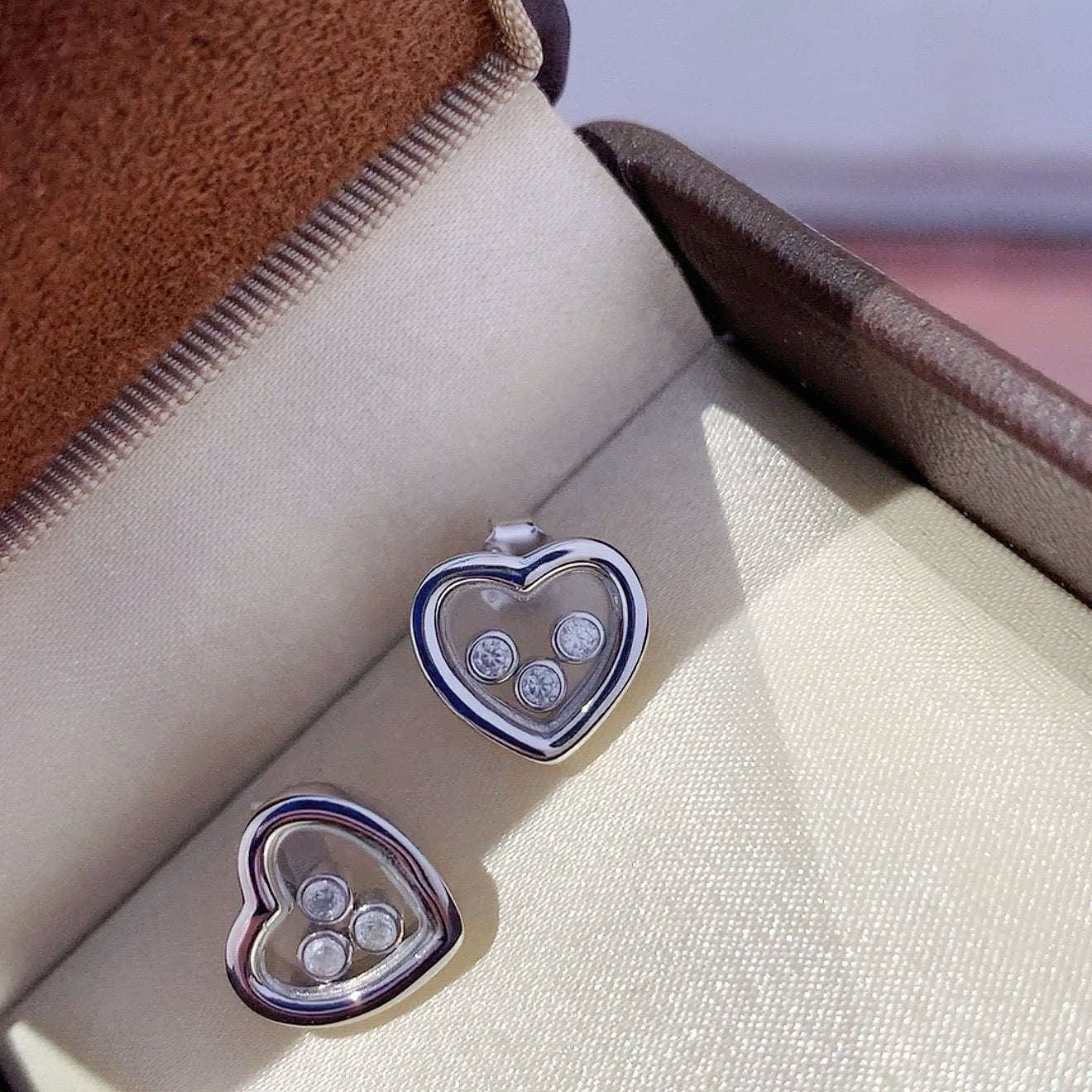 925 Sliver Earrings 透明愛心鑽石耳釘
