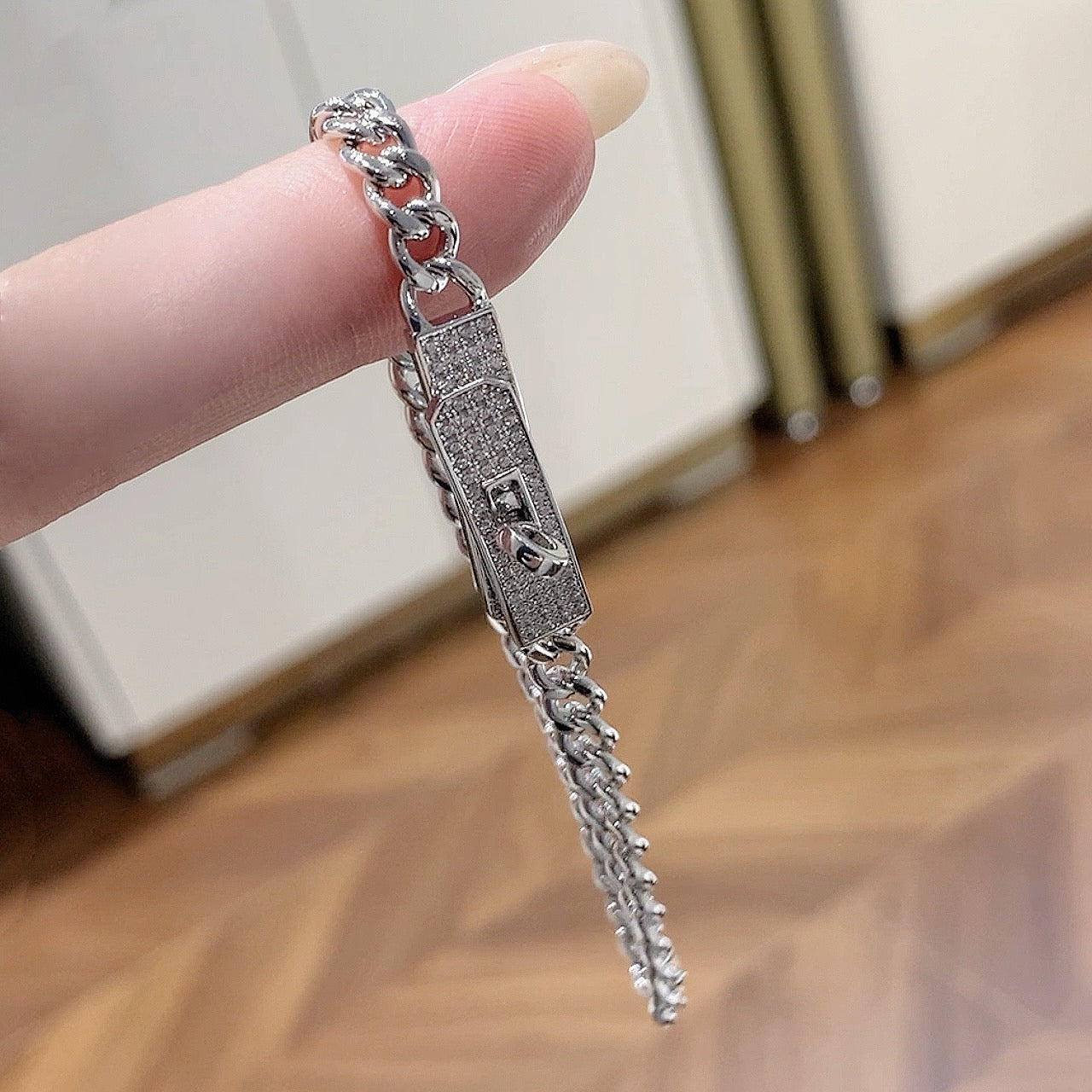 925 Sliver Bracelet - 鎖扣皮帶古巴手鍊