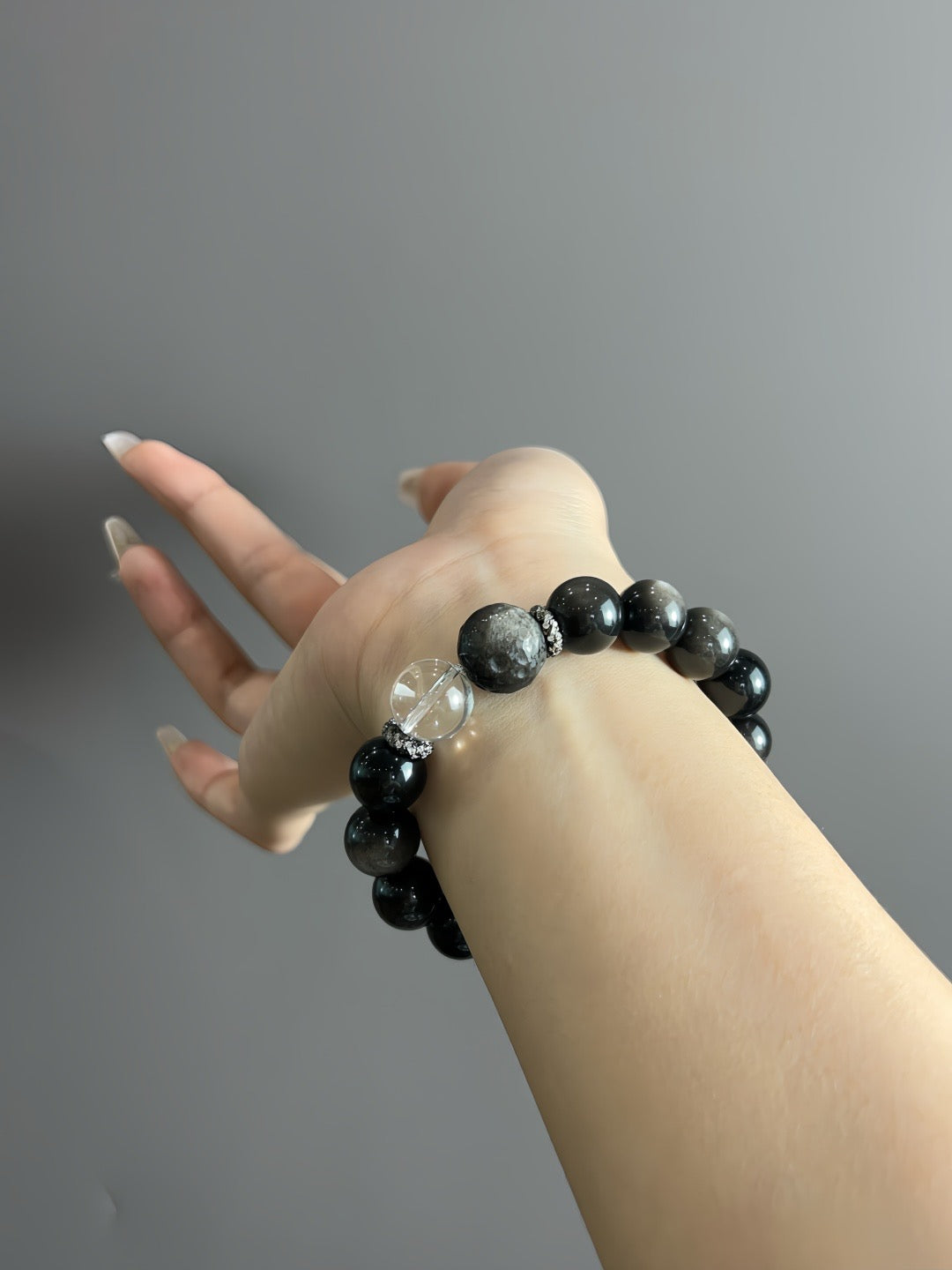 Crystal- 銀曜石 銀曜石隕石 雙A白水晶 12mm Silver Obsidian Silver Obsidian Meteorite Double A White Crystal
