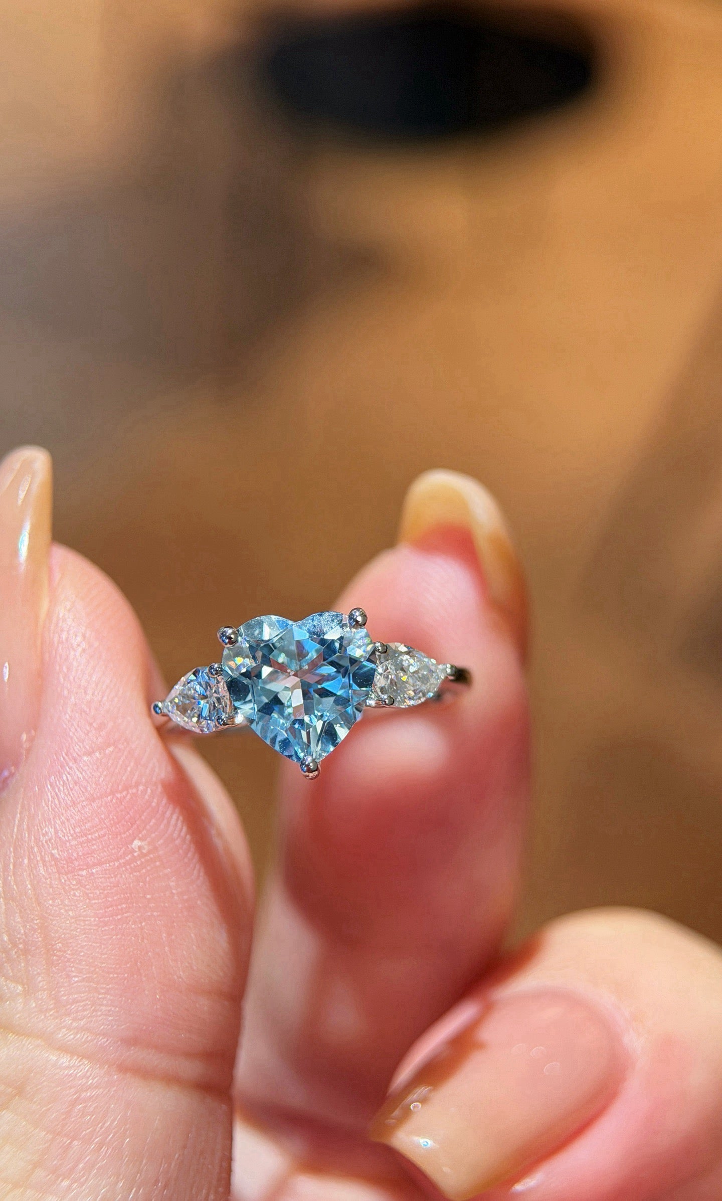 Jewelry- 18K心型海藍寶三石戒指（真金款）