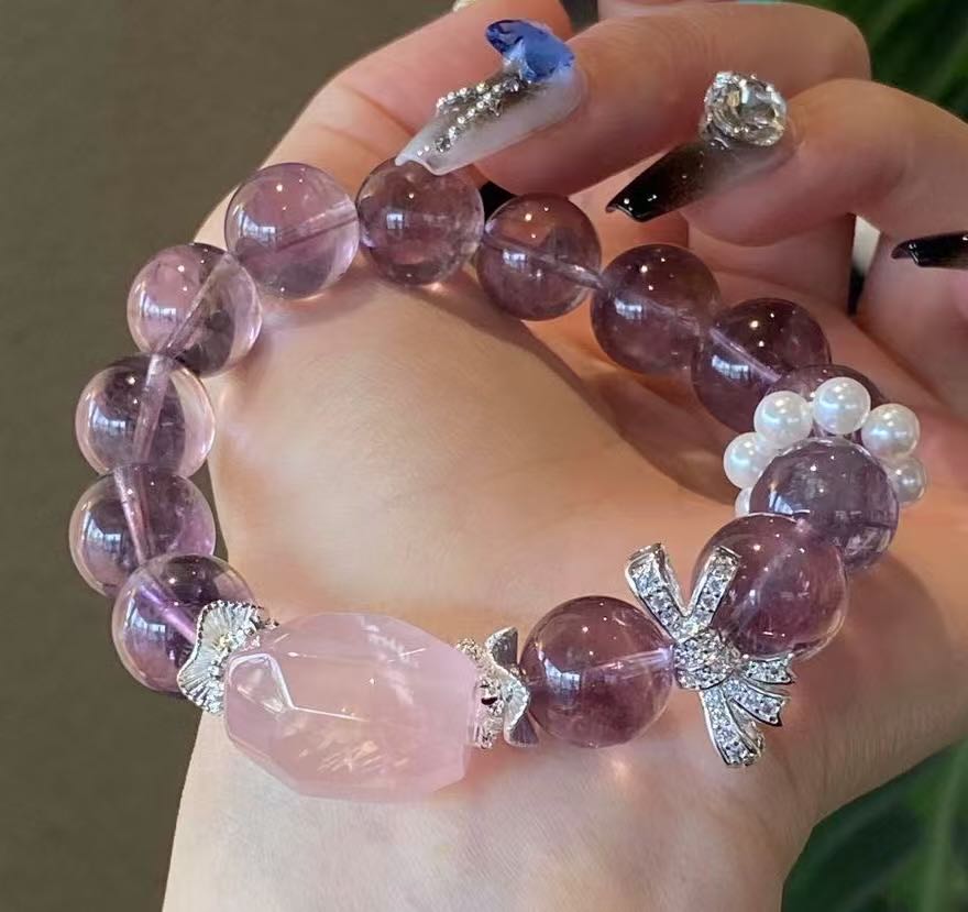 Crystal-紫塔晶/粉晶隨型手鍊 約12～13mm [火屬性］